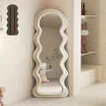 Wavy Full Length Mirror 23.6" W x 63" H - Velvet Leaning or Wall-Mounted Mirror for Bedroom, Living Room, Entryway - Stylish Blue Decorative Accent Piece