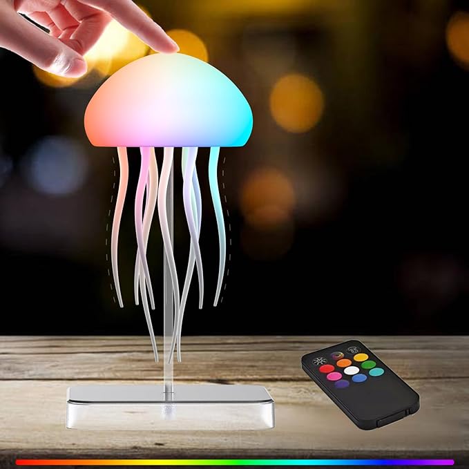 Jellyfish Lamp with Touch Sensor and Remote Control, Rechargeable Eye Friendly RGB Gradient Jellyfish Night Light as Desk Lamp, Table Lamp, Bedside Lamp or Christmas Gifts