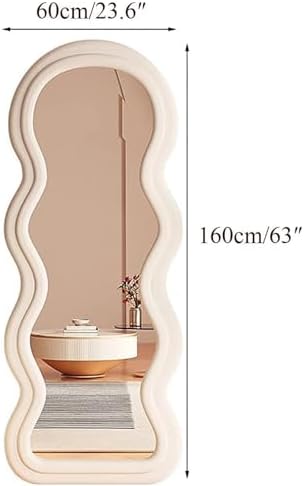 Wavy Full Length Mirror 23.6" W x 63" H - Velvet Leaning or Wall-Mounted Mirror for Bedroom, Living Room, Entryway - Stylish Blue Decorative Accent Piece
