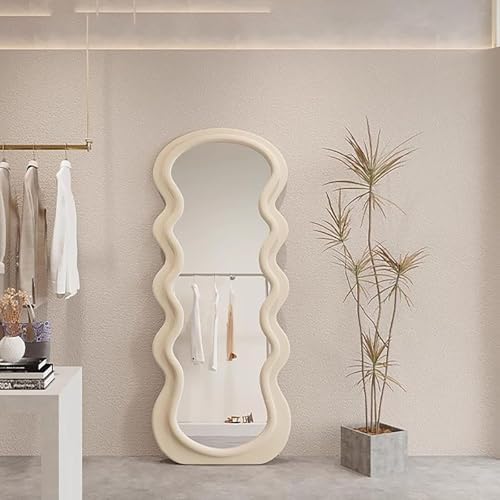 Wavy Full Length Mirror 23.6" W x 63" H - Velvet Leaning or Wall-Mounted Mirror for Bedroom, Living Room, Entryway - Stylish Blue Decorative Accent Piece