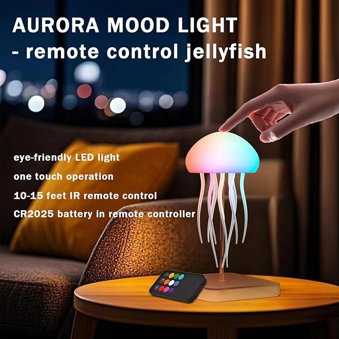 Jellyfish Lamp with Touch Sensor and Remote Control, Rechargeable Eye Friendly RGB Gradient Jellyfish Night Light as Desk Lamp, Table Lamp, Bedside Lamp or Christmas Gifts