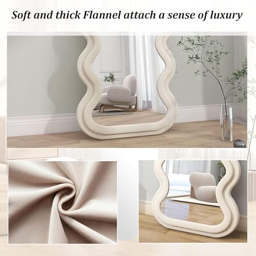 Wavy Full Length Mirror 23.6" W x 63" H - Velvet Leaning or Wall-Mounted Mirror for Bedroom, Living Room, Entryway - Stylish Blue Decorative Accent Piece