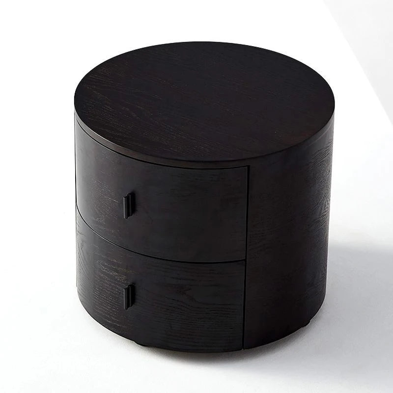 Home Furniture Italian  Simple Bedside Table Round Wood With Large Capacity Nightstand Cabinet Household Cylindrical Nightstand