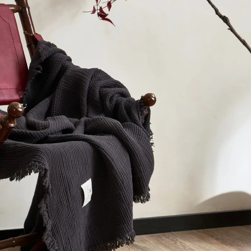 Soft Cotton Blankets Four Layers Of Gauze Sofa Cover Throw Blanket with Tassel Office home Decorative all season