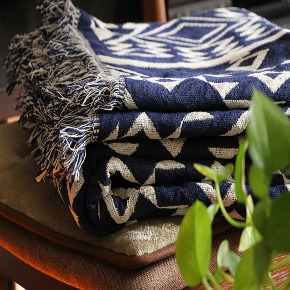90x90cm Bohemian Plaid Blanket with Tassel for Sofa Bed Decorative Blankets Cotton Sofa Cover Throw Blanket