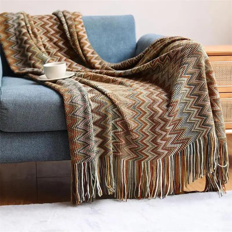 Bohemian Knitted Throw Blankets with Tassels Blankets for Bed Sofa Decorative Blanket Soft Warm Blanket Bedspread Home Decor