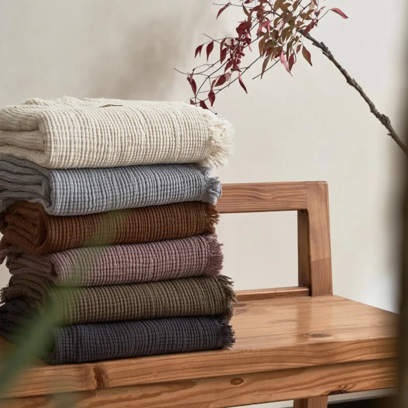 Soft Cotton Blankets Four Layers Of Gauze Sofa Cover Throw Blanket with Tassel Office home Decorative all season