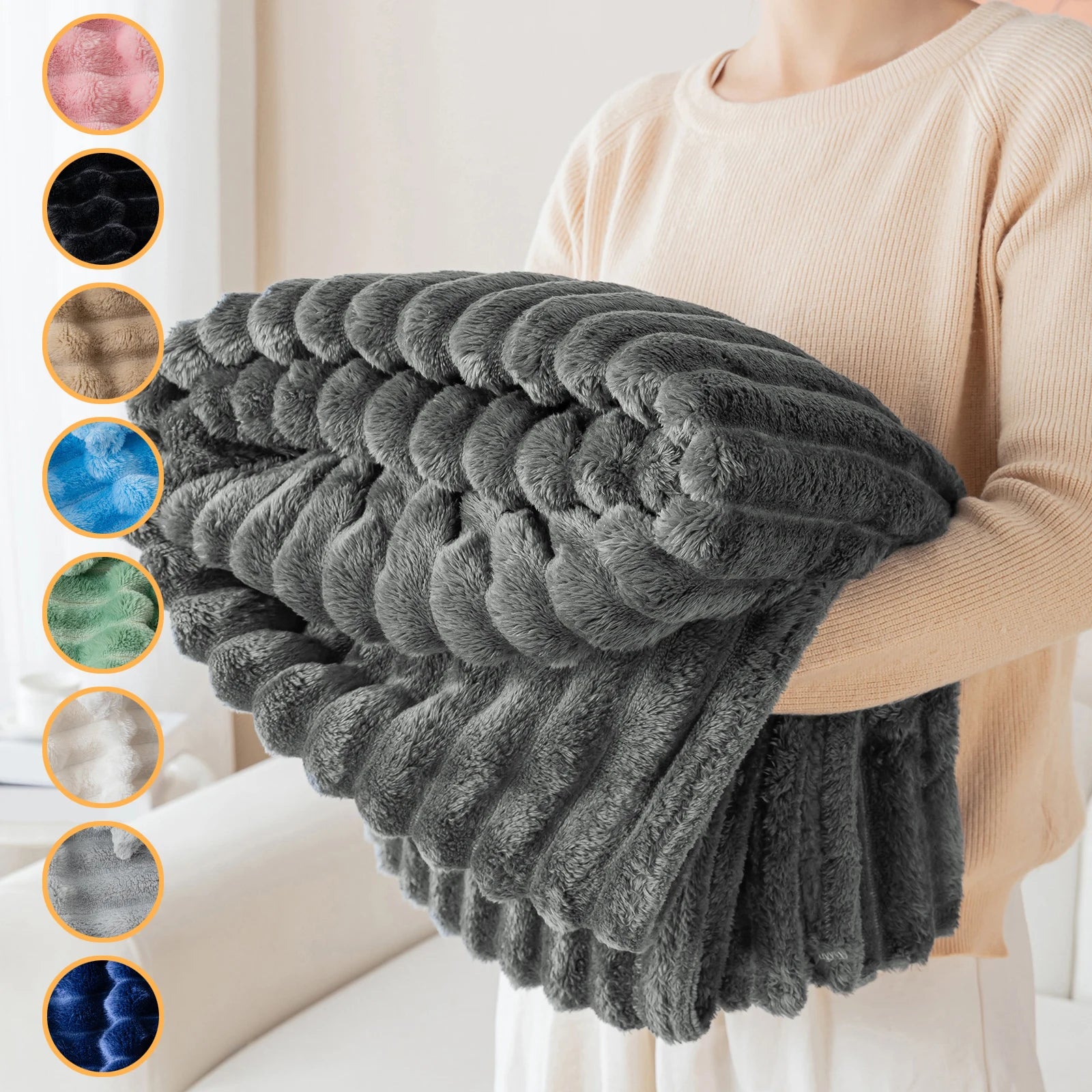 1pc striped flannel blanket - soft, comfortable, multifunctional sofa decorative cover blanket, available in multiple colors