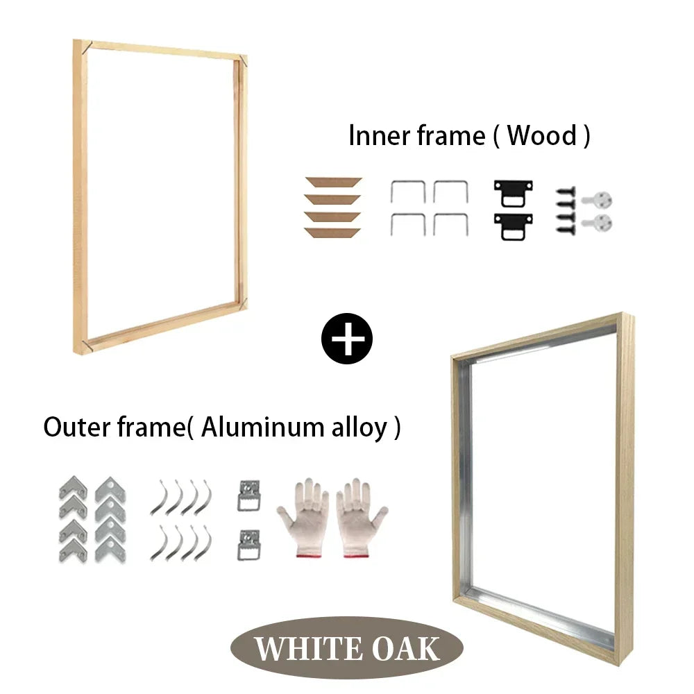 Customized DIY Frame Set in 8 Colors Golden Black Metal Aluminum Frame & Wooden Inner Frame Canvas Poster for Gallery Home Decor