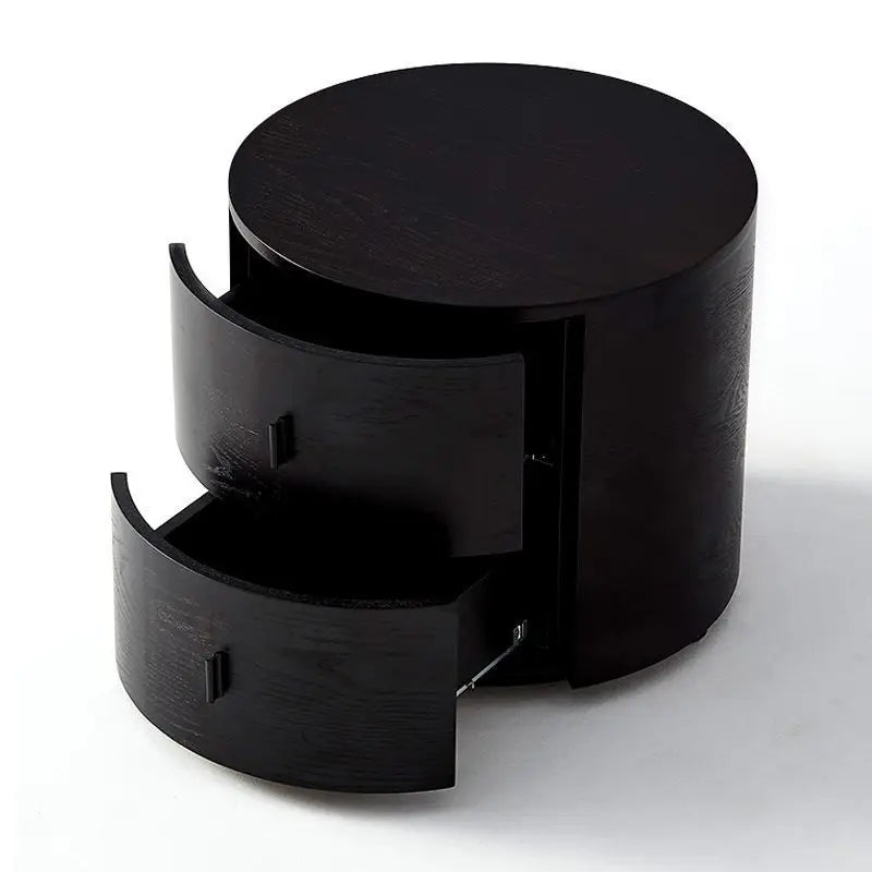 Home Furniture Italian  Simple Bedside Table Round Wood With Large Capacity Nightstand Cabinet Household Cylindrical Nightstand