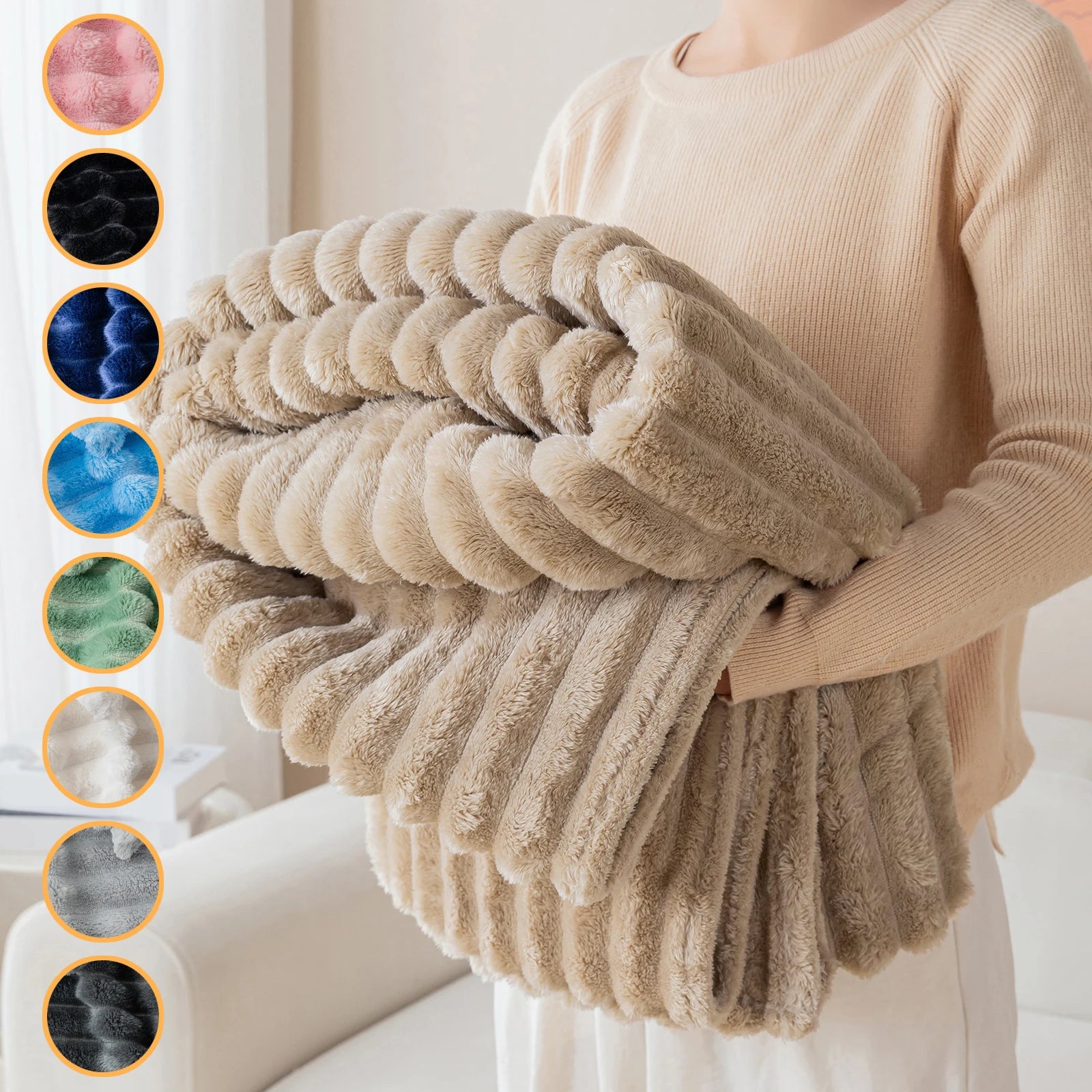 1pc striped flannel blanket - soft, comfortable, multifunctional sofa decorative cover blanket, available in multiple colors