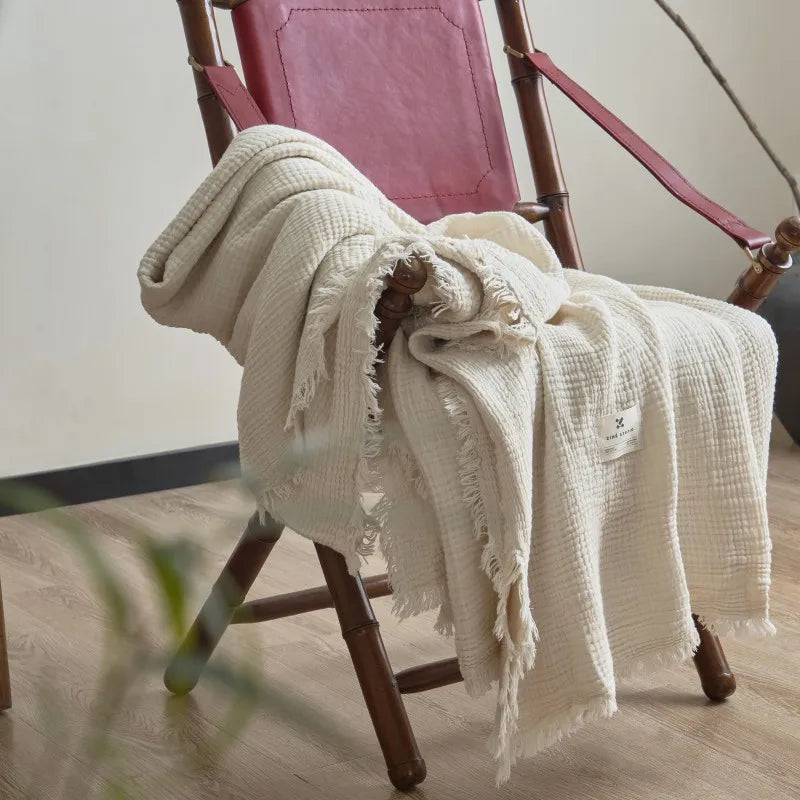 Maillard Cotton Blankets Four Layers Of Gauze Sofa Cover Blanket With Tassel AB Side Office Nap Decorative Bed Muslin Blanket