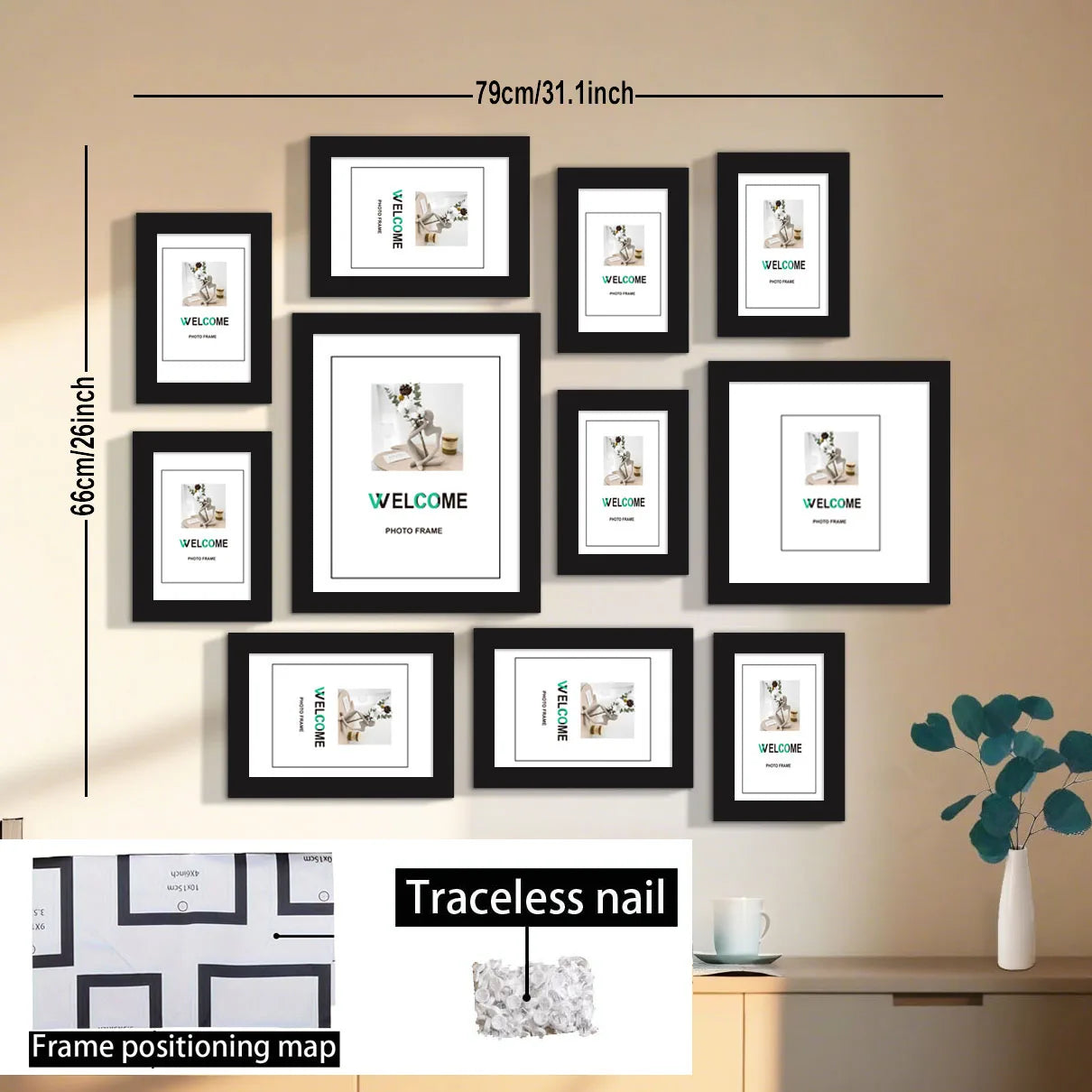 11-Pcs Multi-Size Photo Frame Set - Family Wall Decor & Gift with Layout Guide,Affordable Home Display Picture Frames For Wall