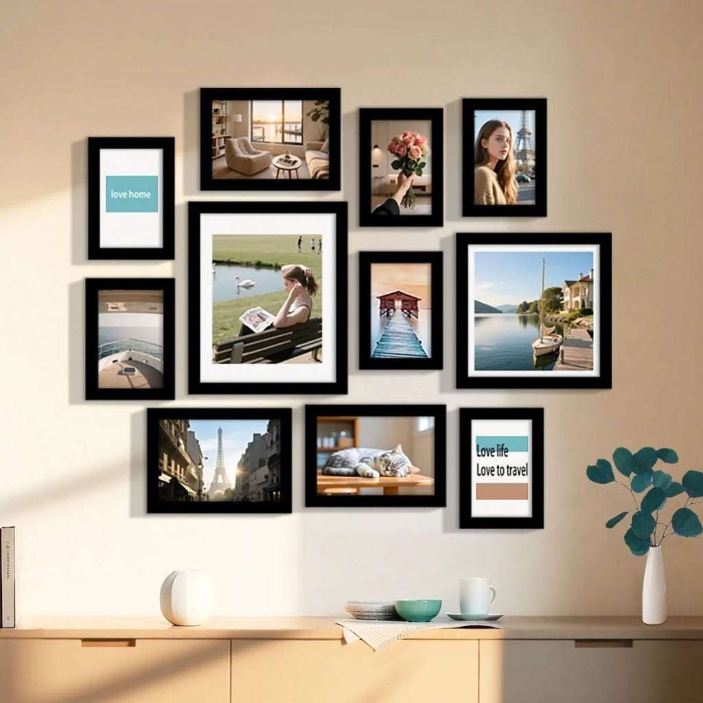 11-Pcs Multi-Size Photo Frame Set - Family Wall Decor & Gift with Layout Guide,Affordable Home Display Picture Frames For Wall