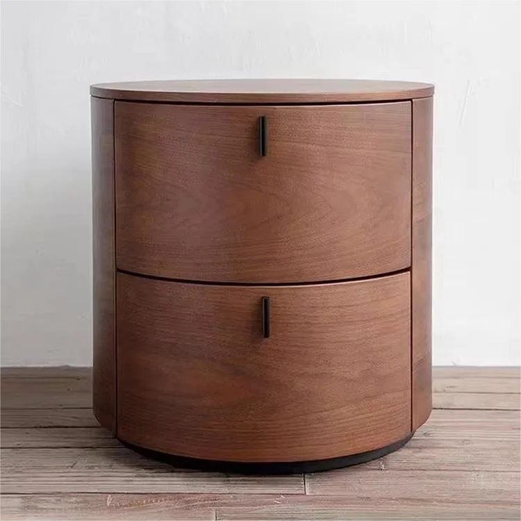 Home Furniture Italian  Simple Bedside Table Round Wood With Large Capacity Nightstand Cabinet Household Cylindrical Nightstand