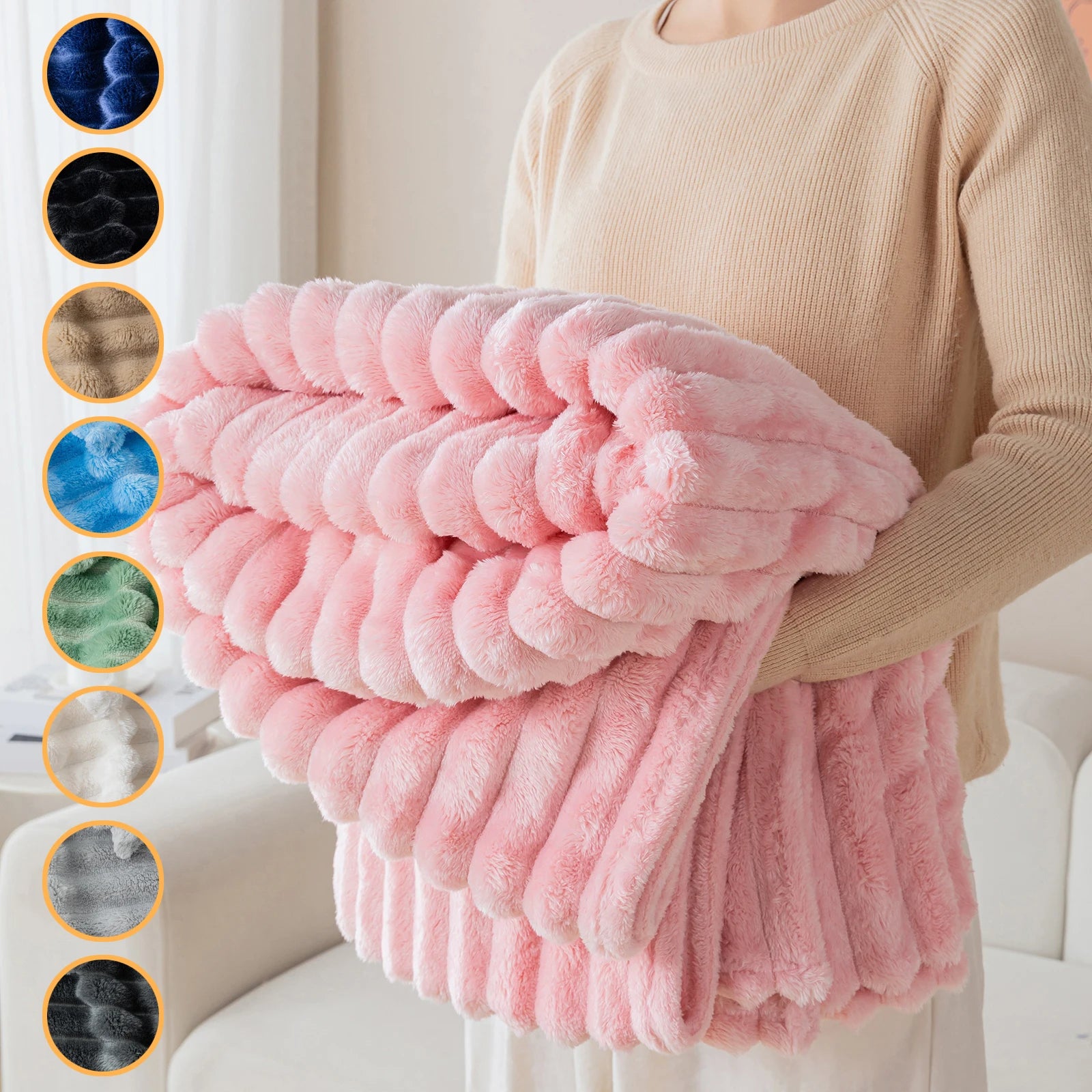 1pc striped flannel blanket - soft, comfortable, multifunctional sofa decorative cover blanket, available in multiple colors