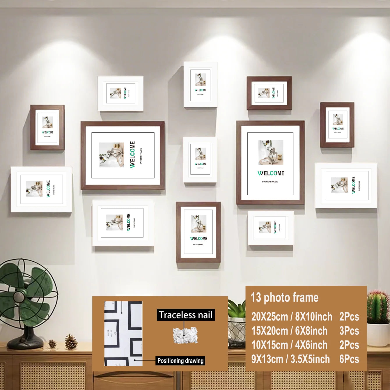 13pcs Wood Picture Frame Set for Wall Home Office Decor Festive Commemorative Gifts - Variety of Sizes for Photos