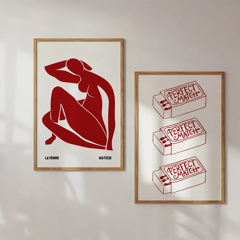 Red Gallery Wall Set Prints Bedroom Teenage Room Wall Pictures Trendy Girly Cool Cute Retro Posters YK2 Apartment Decor Murals