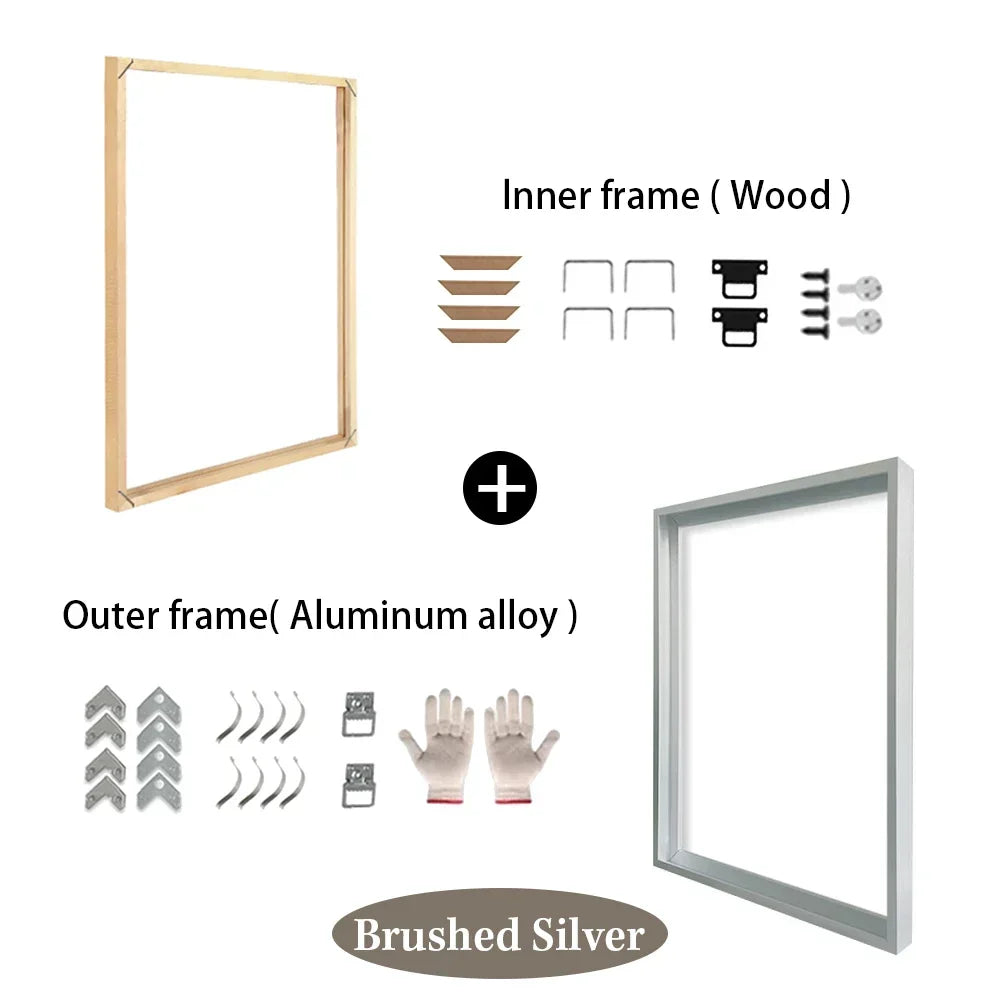Customized DIY Frame Set in 8 Colors Golden Black Metal Aluminum Frame & Wooden Inner Frame Canvas Poster for Gallery Home Decor
