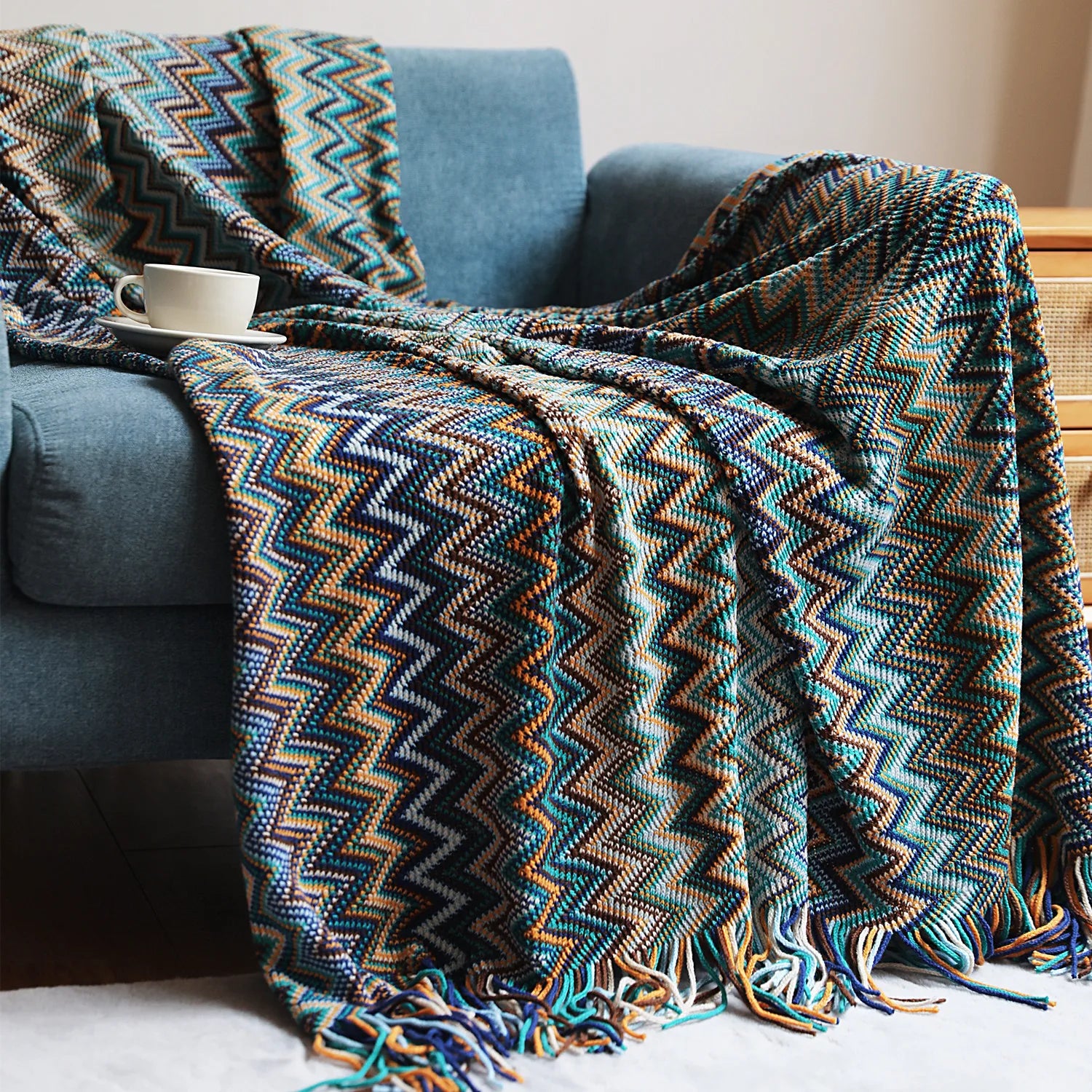 Bohemian Bed Blanket Knit Model Home Decoration, Colorful Striped Sofa Cover, Large Size Bedspread, Hotel Bed End Towel Cover