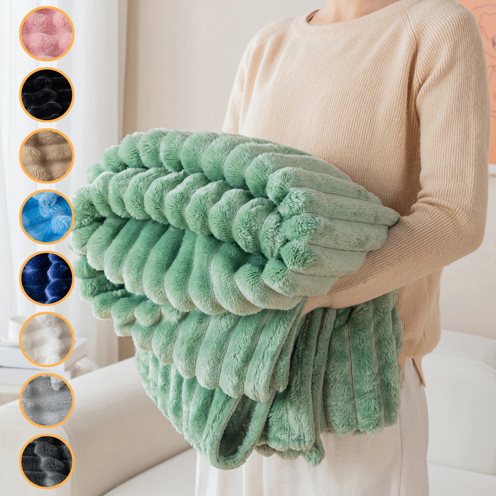1pc striped flannel blanket - soft, comfortable, multifunctional sofa decorative cover blanket, available in multiple colors