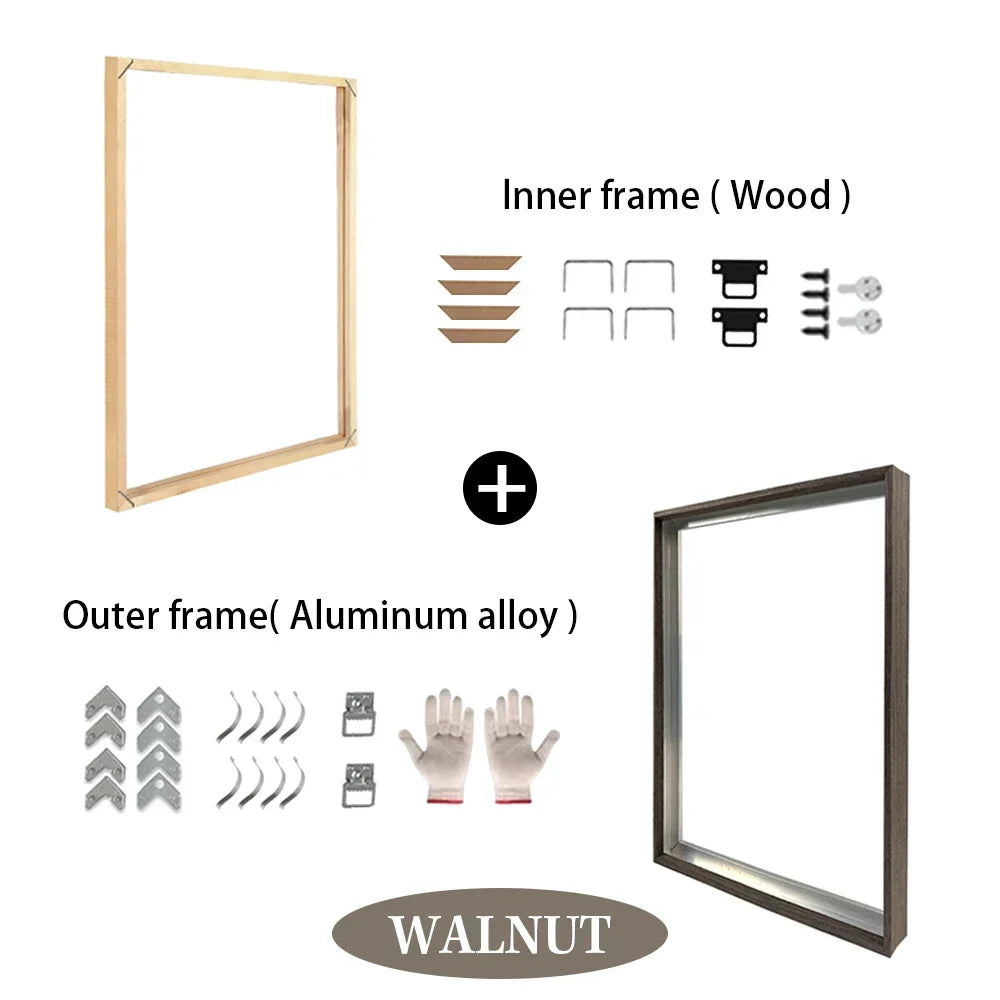 Customized DIY Frame Set in 8 Colors Golden Black Metal Aluminum Frame & Wooden Inner Frame Canvas Poster for Gallery Home Decor