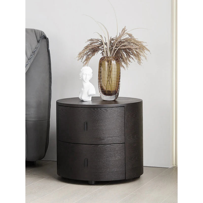 Home Furniture Italian  Simple Bedside Table Round Wood With Large Capacity Nightstand Cabinet Household Cylindrical Nightstand