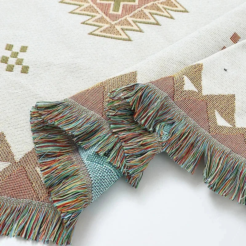Bohemian Style Throw Blanket Multi Purpose Cozy Design for Sofa Camping Picnic Bed Runner Nap and Leisure