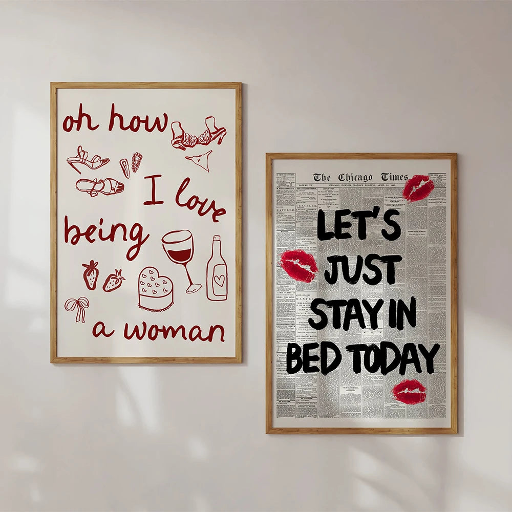 Red Gallery Wall Set Prints Bedroom Teenage Room Wall Pictures Trendy Girly Cool Cute Retro Posters YK2 Apartment Decor Murals