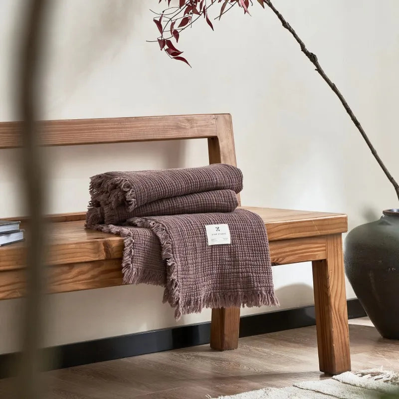 Maillard Cotton Blankets Four Layers Of Gauze Sofa Cover Blanket With Tassel AB Side Office Nap Decorative Bed Muslin Blanket