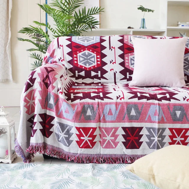 World map Cotton Bohemian Plaids Home Blanket Knitted Dustproof Sofa Cover Blanket Anti-Slip Decorative Blankets For Tea Table