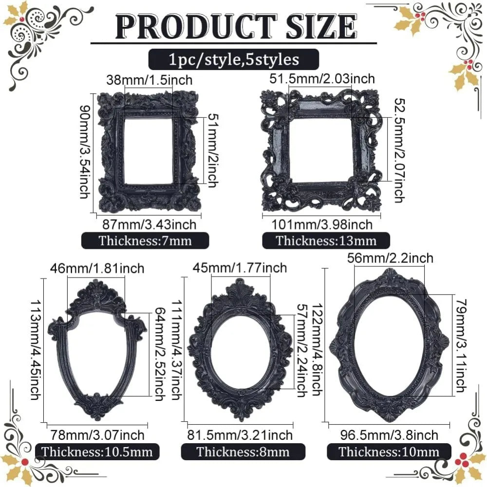 5 Pcs Resin Frame Gothic Photo Frame Black Antique Picture Frame Wall Gallery Picture Frame Home Photography Decoration