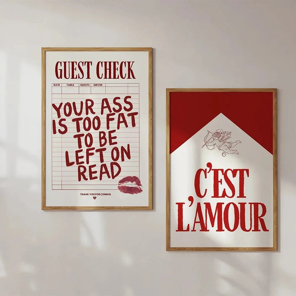 Red Gallery Wall Set Bedroom Room Wall Canvas Painting Cool Cute Retro Posters Decor Murals