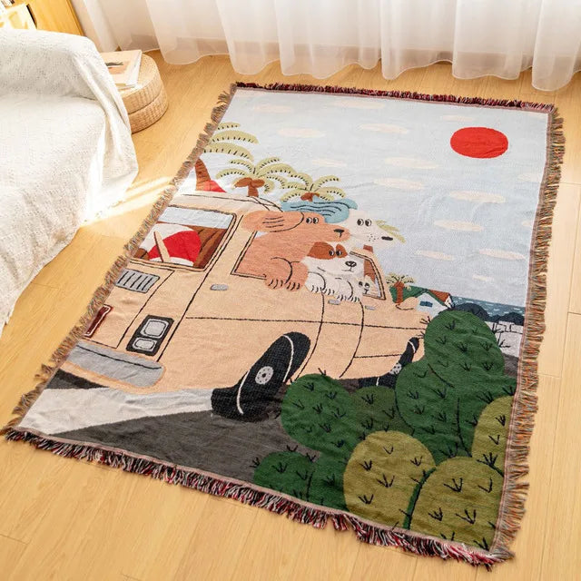 World map Cotton Bohemian Plaids Home Blanket Knitted Dustproof Sofa Cover Blanket Anti-Slip Decorative Blankets For Tea Table
