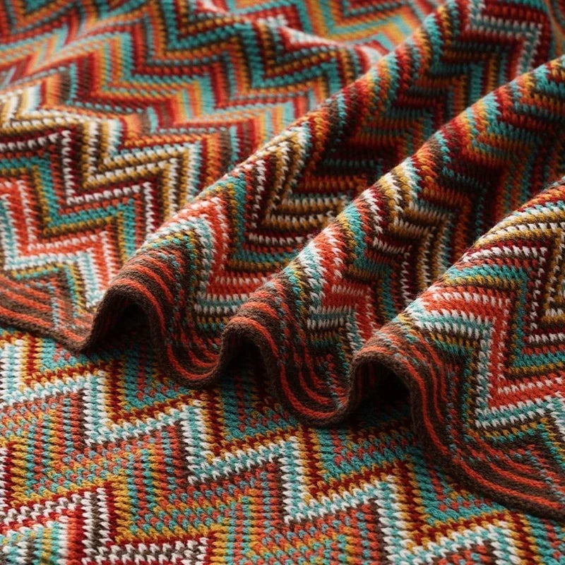 Bohemian Bed Blanket Knit Model Home Decoration, Colorful Striped Sofa Cover, Large Size Bedspread, Hotel Bed End Towel Cover
