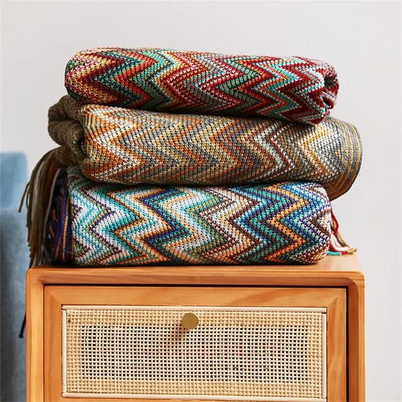 Bohemian Knitted Throw Blankets with Tassels Blankets for Bed Sofa Decorative Blanket Soft Warm Blanket Bedspread Home Decor
