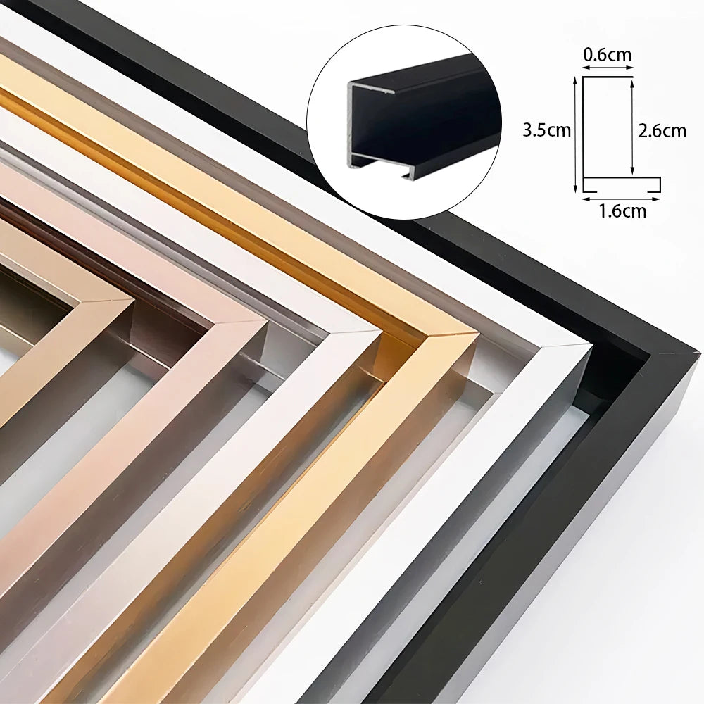 Customized DIY Frame Set in 8 Colors Golden Black Metal Aluminum Frame & Wooden Inner Frame Canvas Poster for Gallery Home Decor