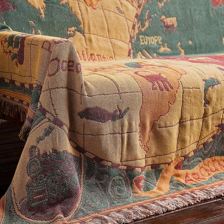 World map Cotton Bohemian Plaids Home Blanket Knitted Dustproof Sofa Cover Blanket Anti-Slip Decorative Blankets For Tea Table