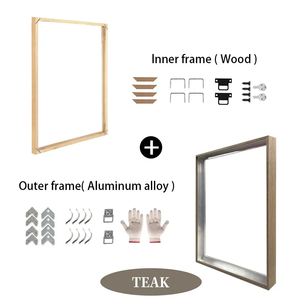 Customized DIY Frame Set in 8 Colors Golden Black Metal Aluminum Frame & Wooden Inner Frame Canvas Poster for Gallery Home Decor