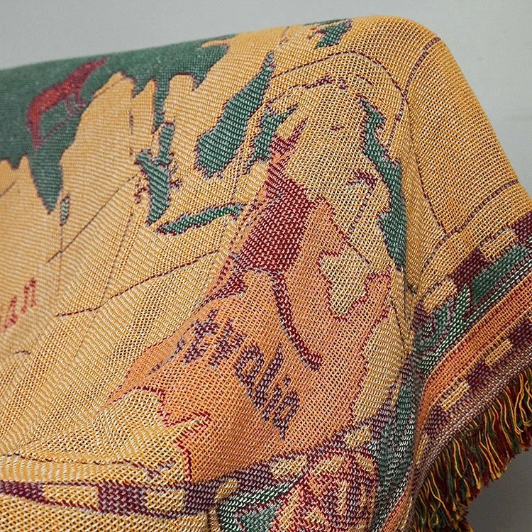 World map Cotton Bohemian Plaids Home Blanket Knitted Dustproof Sofa Cover Blanket Anti-Slip Decorative Blankets For Tea Table