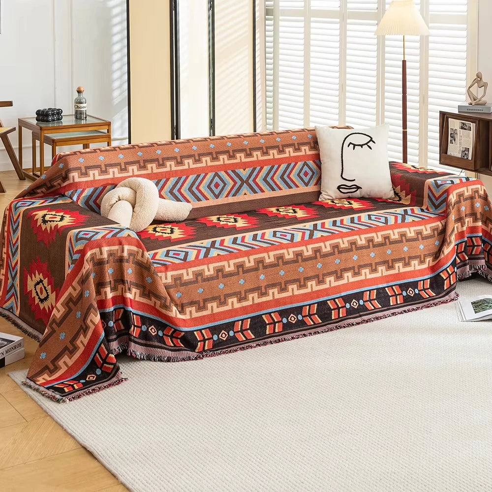 Versatile Western Bohemian Blankets Outdoor Blankets Camping Picnic Blankets Decorative Bed Blankets Checkered Sofa Pads Travel