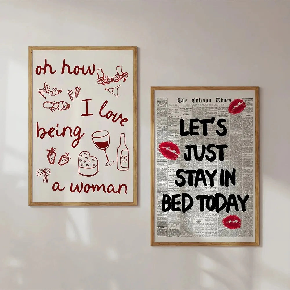 Red Gallery Wall Set Bedroom Room Wall Canvas Painting Cool Cute Retro Posters Decor Murals