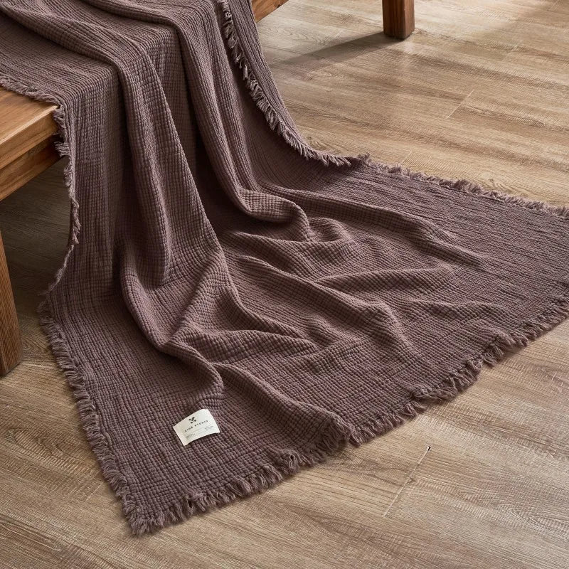 Soft Cotton Blankets Four Layers Of Gauze Sofa Cover Throw Blanket with Tassel Office home Decorative all season