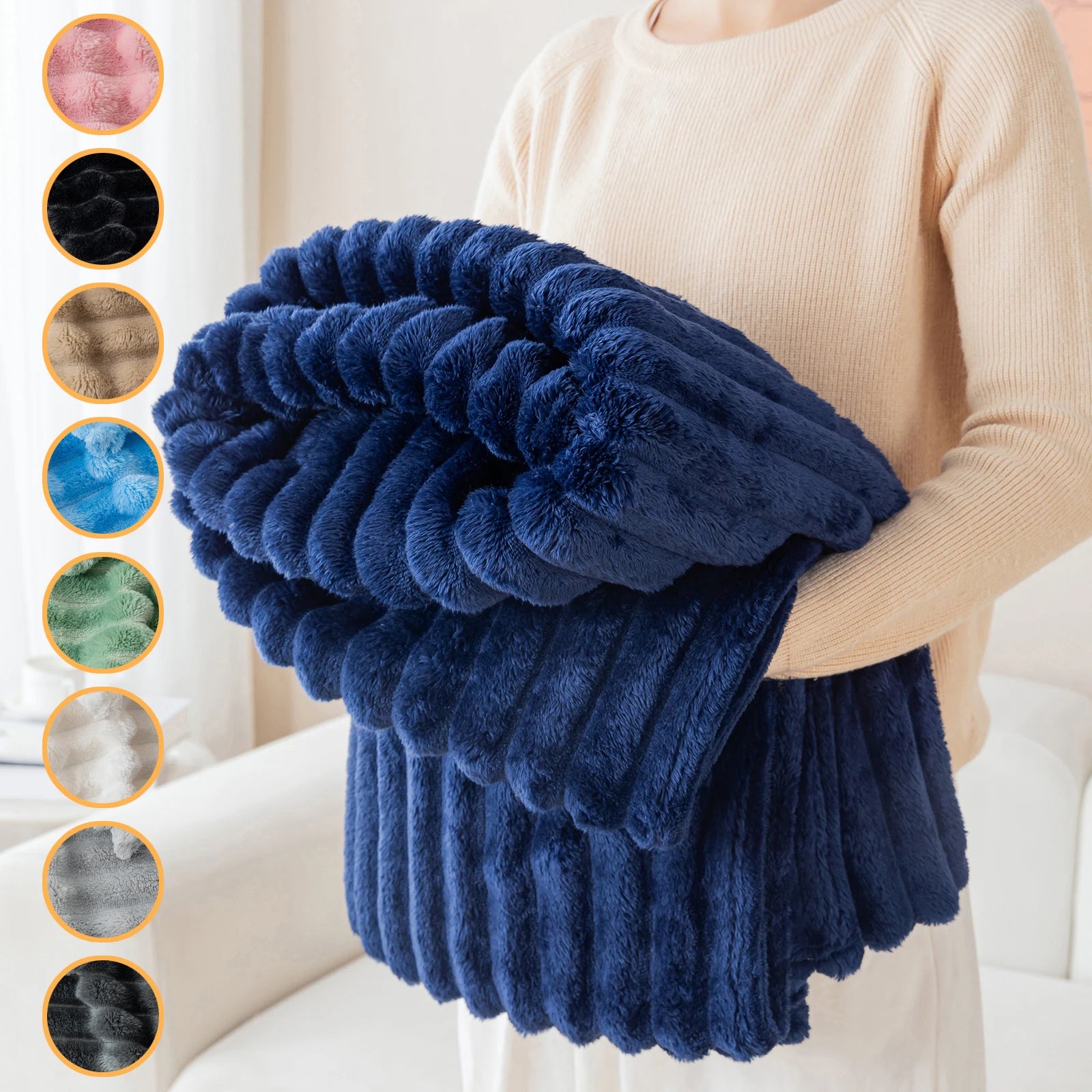 1pc striped flannel blanket - soft, comfortable, multifunctional sofa decorative cover blanket, available in multiple colors