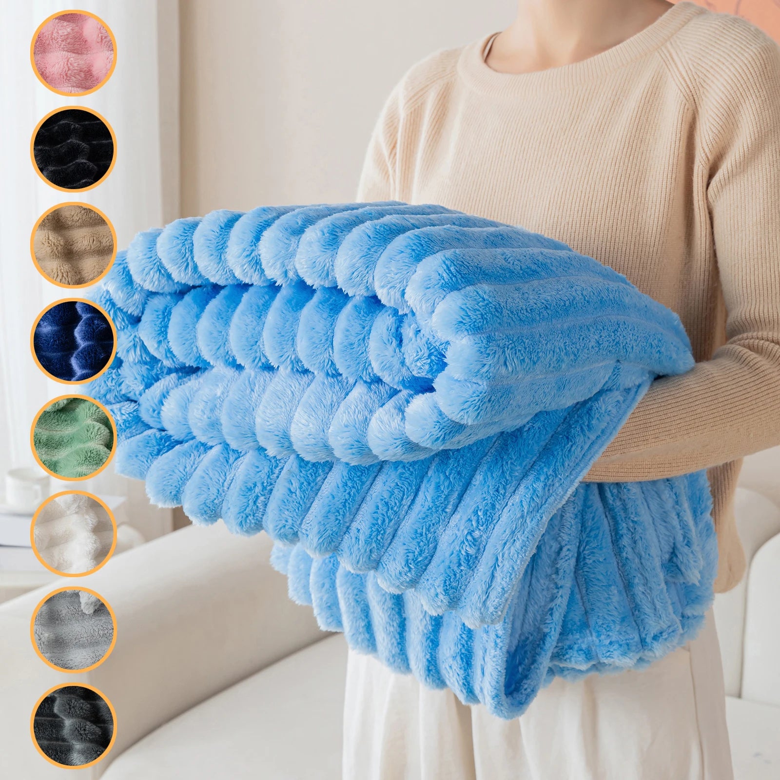1pc striped flannel blanket - soft, comfortable, multifunctional sofa decorative cover blanket, available in multiple colors