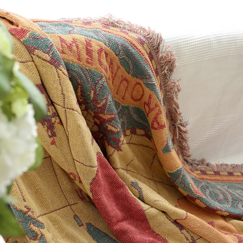 World map Cotton Bohemian Plaids Home Blanket Knitted Dustproof Sofa Cover Blanket Anti-Slip Decorative Blankets For Tea Table