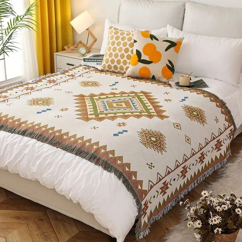 Bohemian Style Throw Blanket Multi Purpose Cozy Design for Sofa Camping Picnic Bed Runner Nap and Leisure
