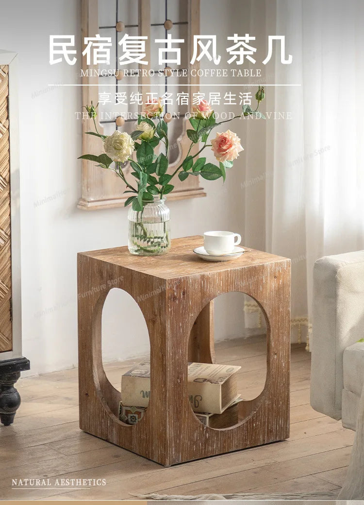 Homestay Living Room Coffee Tables Bedroom Retro Balcony Sofa Coffee Tables Cat Nest Elm Wood Furniture Cajonera MHCJ