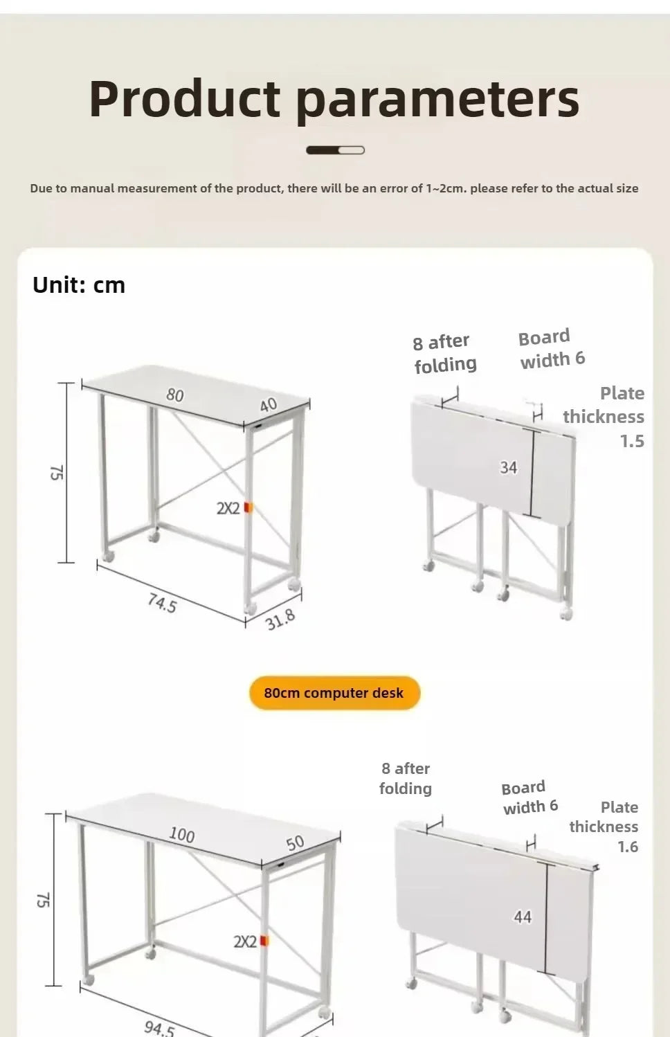 Home Foldable Table Small Portable Version No Installation Table Foldable and Movable Rectangular Space Saving Version